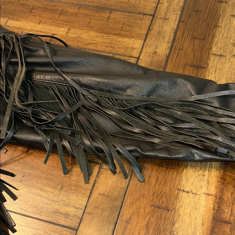 Chia 100% Leather Black Fringe Jacket – Women’s L - Picture 8 of 11